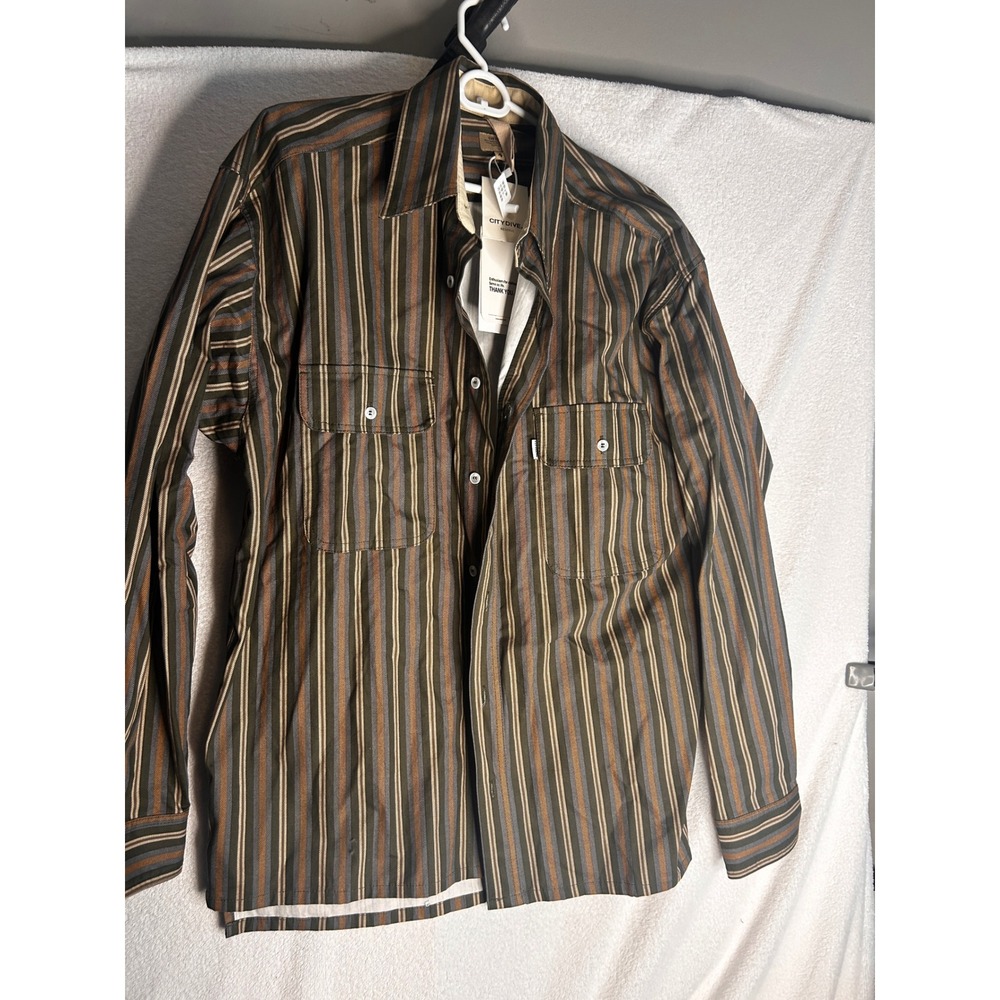 Citydive Reserve Mens Long Sleeve Striped Button Down Shirt Earth Tones Size 4